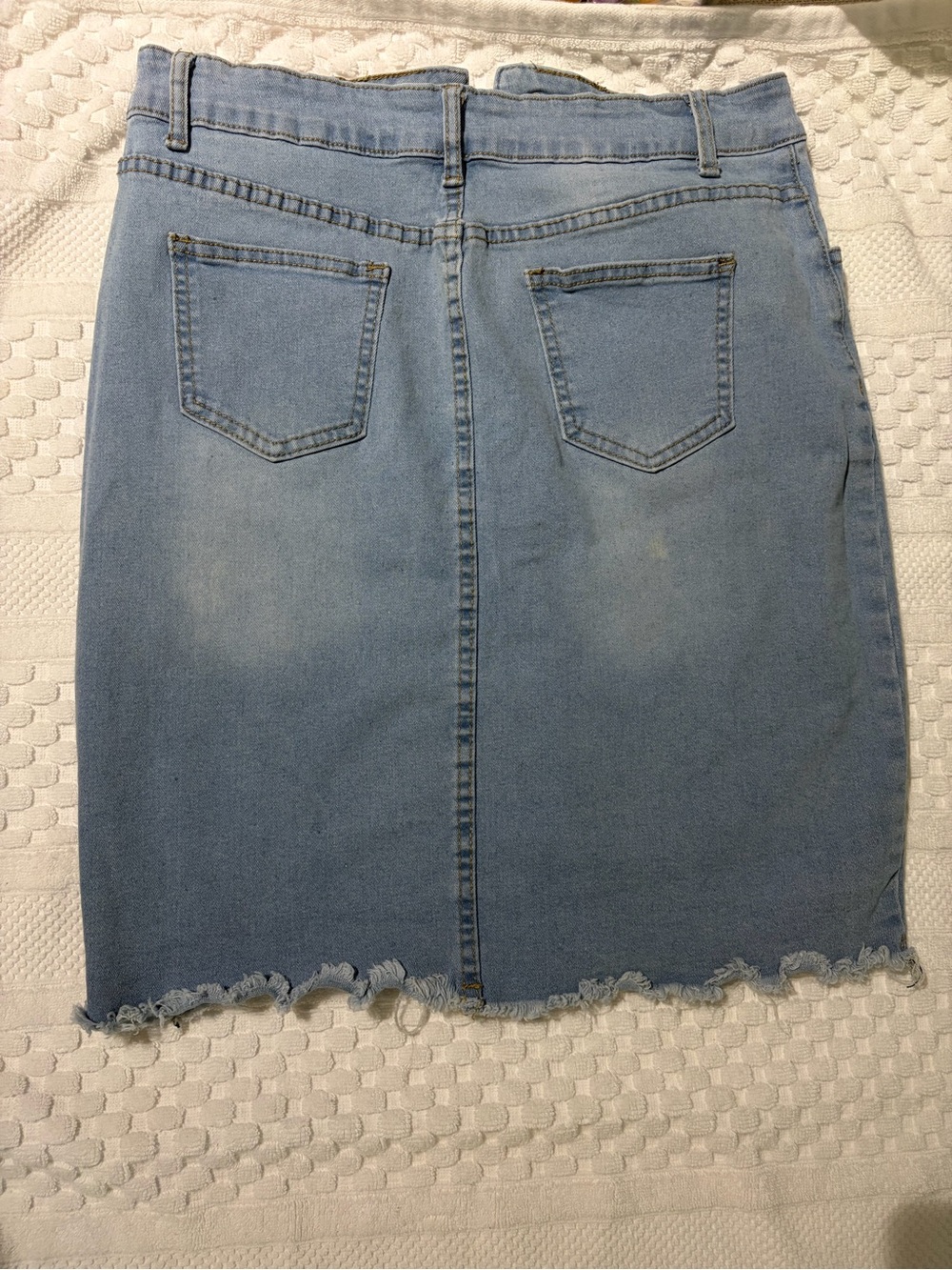 Others Follow Light Blue Denim Pencil Skirt with Frayed Hem